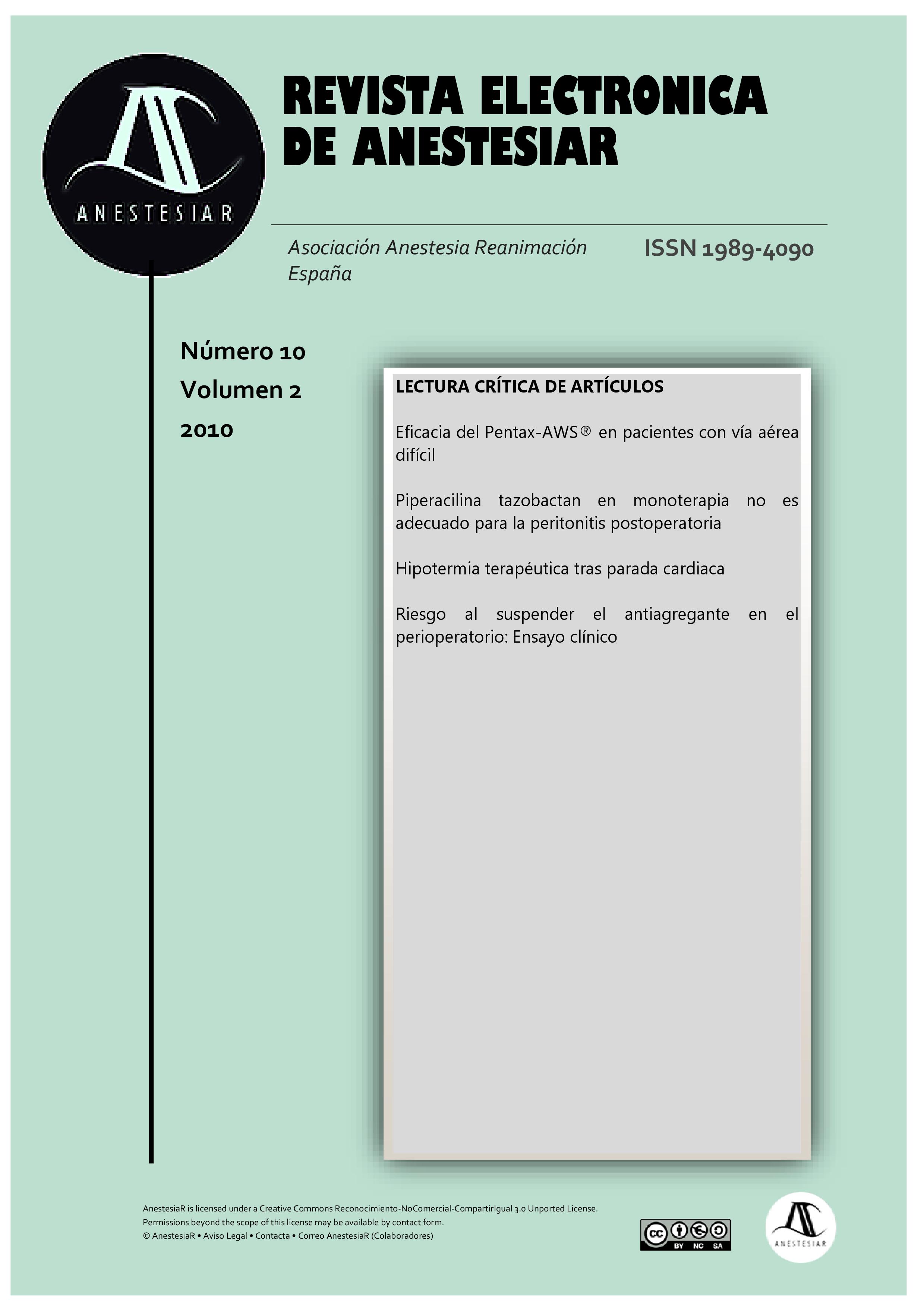 					Ver Vol. 2 Núm. 10 (2010): Revista Electrónica de AnestesiaR
				