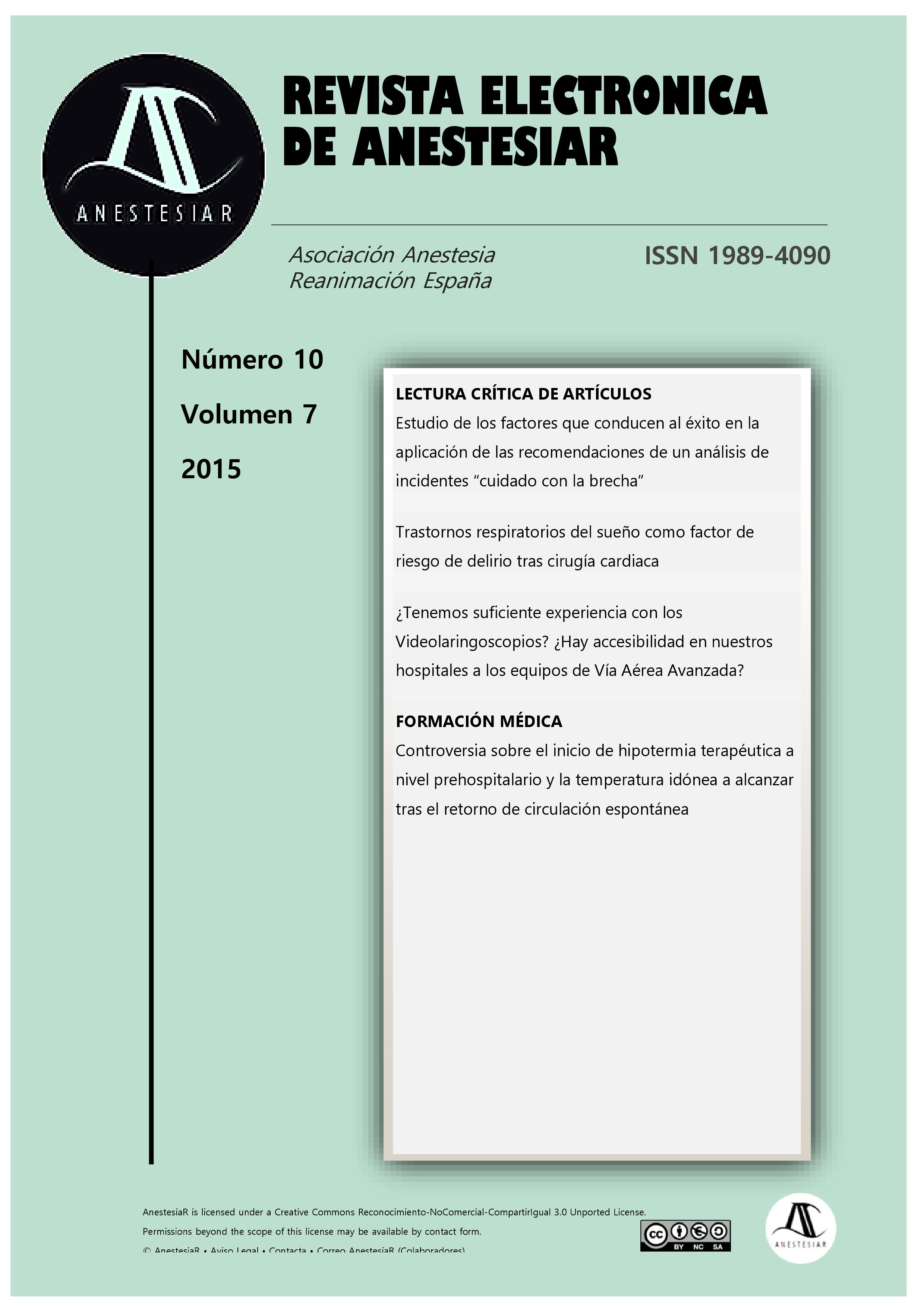 					Ver Vol. 7 Núm. 10 (2015): Revista Electrónica de AnestesiaR
				