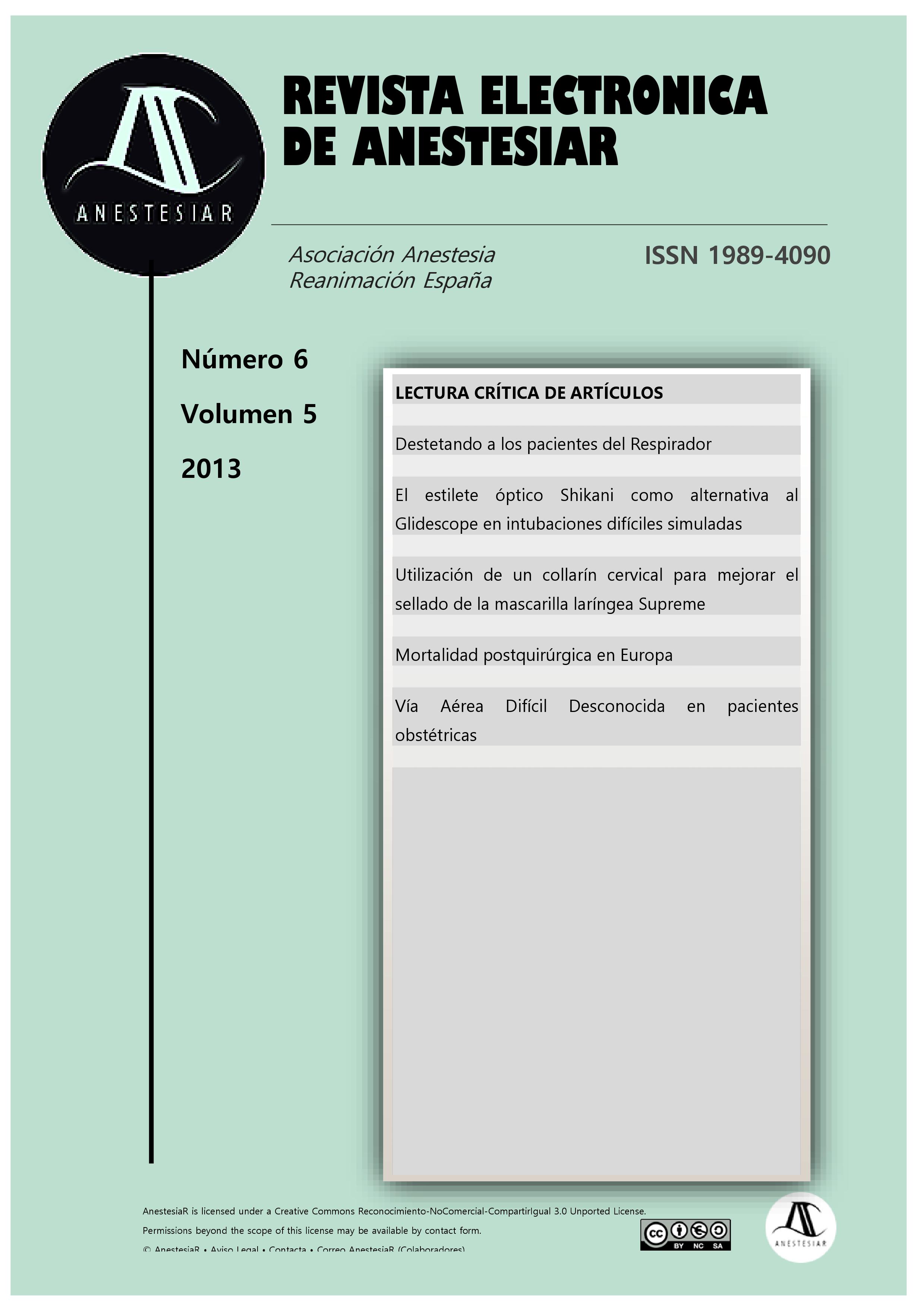 					Ver Vol. 5 Núm. 6 (2013): Revista Electrónica de AnestesiaR
				