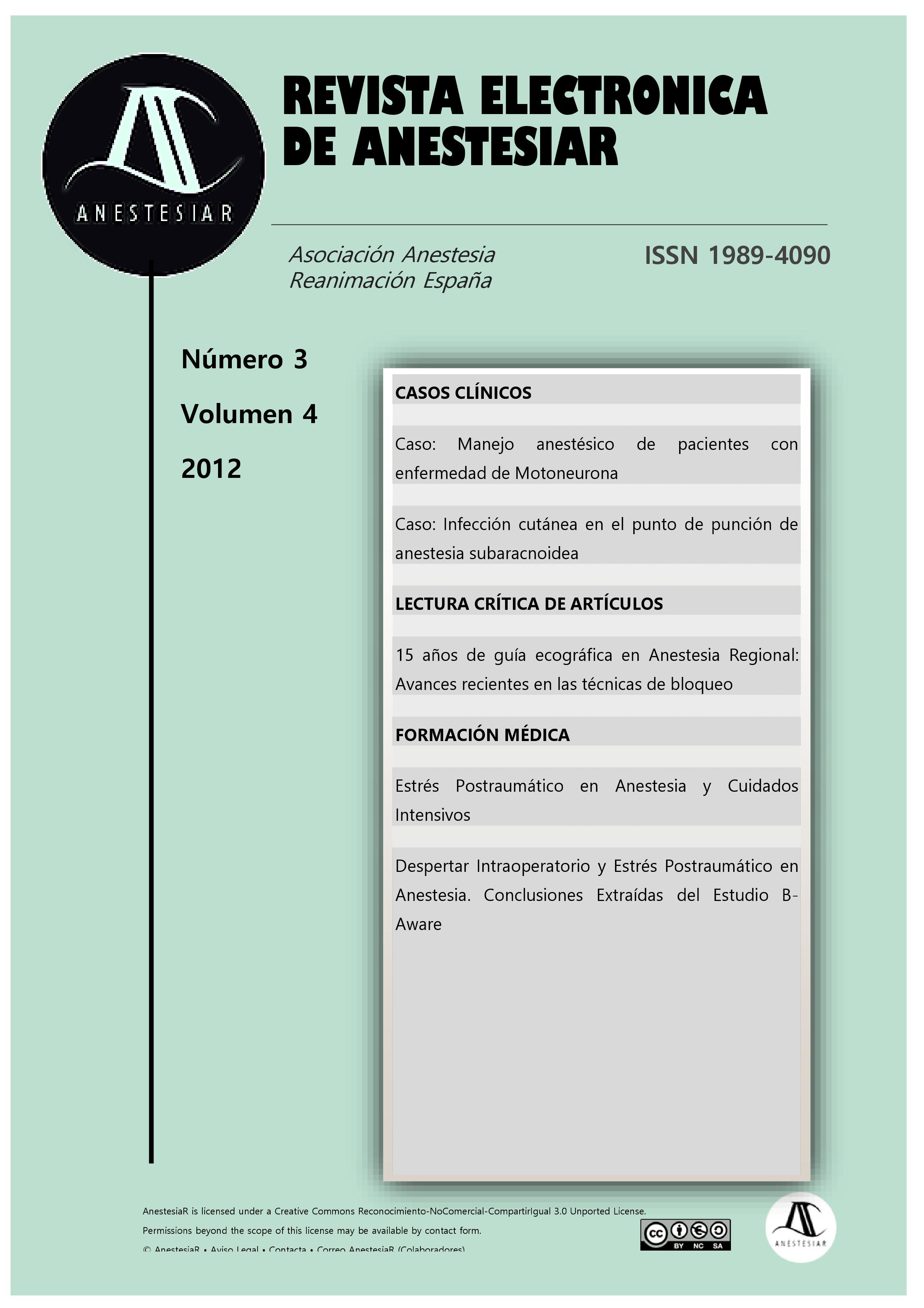					Ver Vol. 4 Núm. 3 (2012): Revista Electrónica de AnestesiaR
				