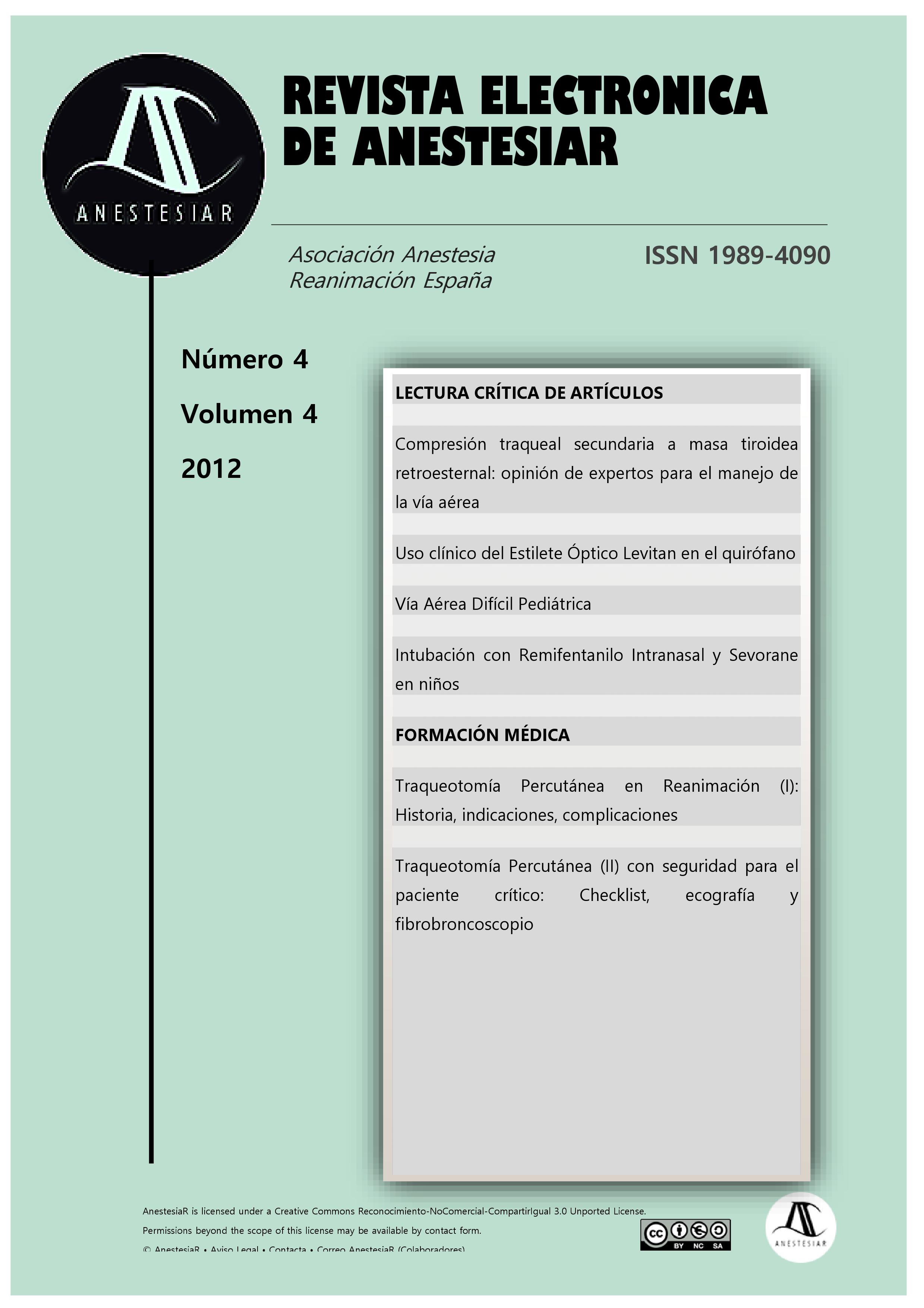 					Ver Vol. 4 Núm. 4 (2012): Revista Electrónica de AnestesiaR
				