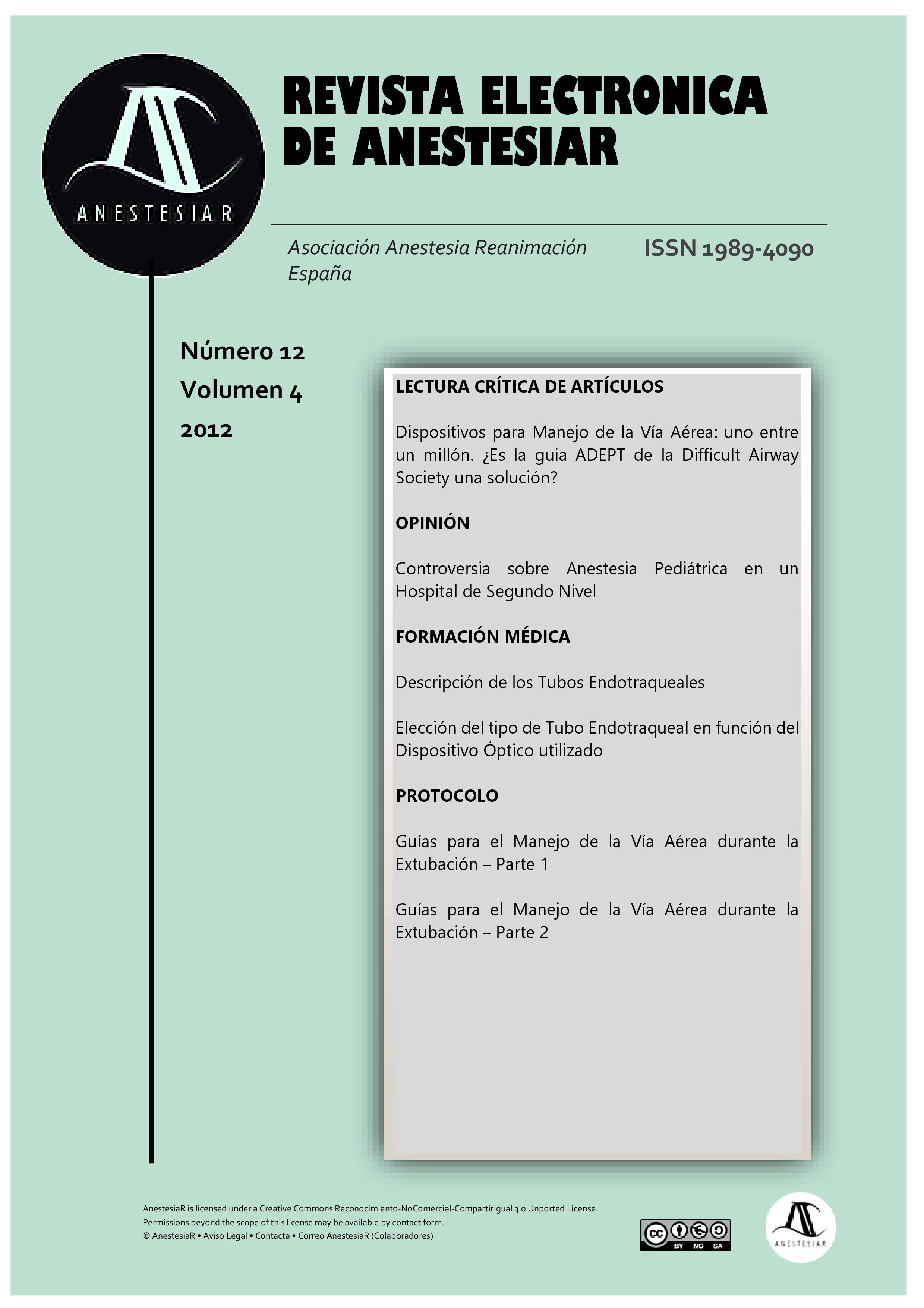 					View Vol. 4 No. 12 (2012): Revista Electrónica de AnestesiaR
				