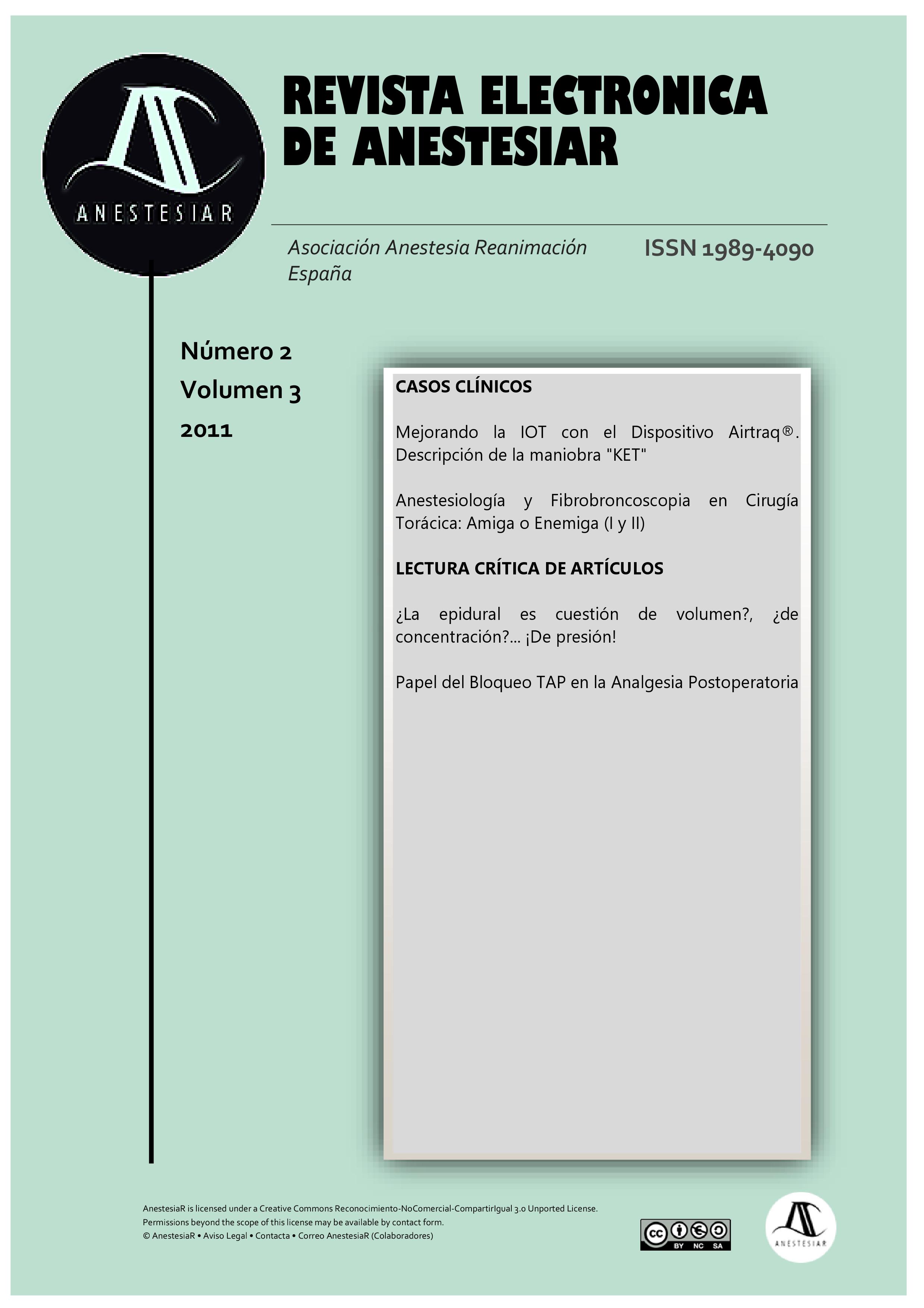 					Ver Vol. 3 Núm. 2 (2011): Revista Electrónica de AnestesiaR
				