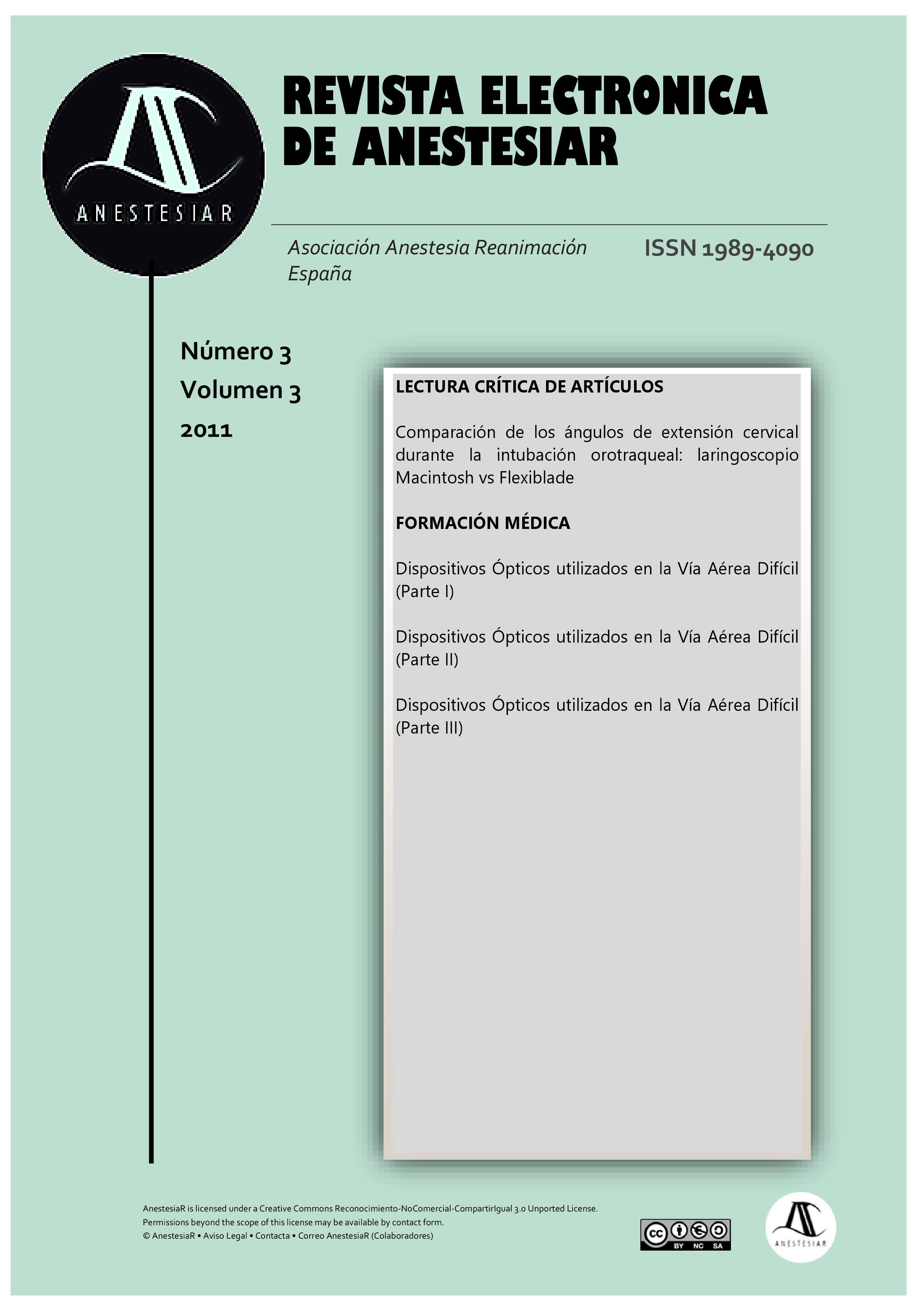 					Ver Vol. 3 Núm. 3 (2011): Revista Electrónica de AnestesiaR
				