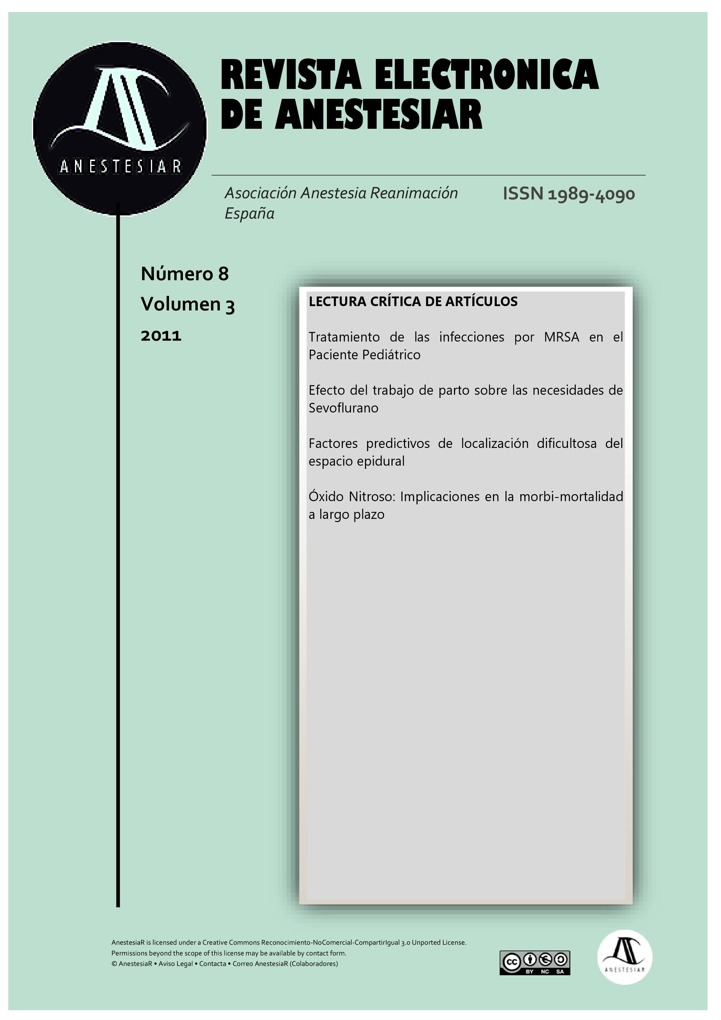 					Ver Vol. 3 Núm. 8 (2011): Revista Electrónica de AnestesiaR
				