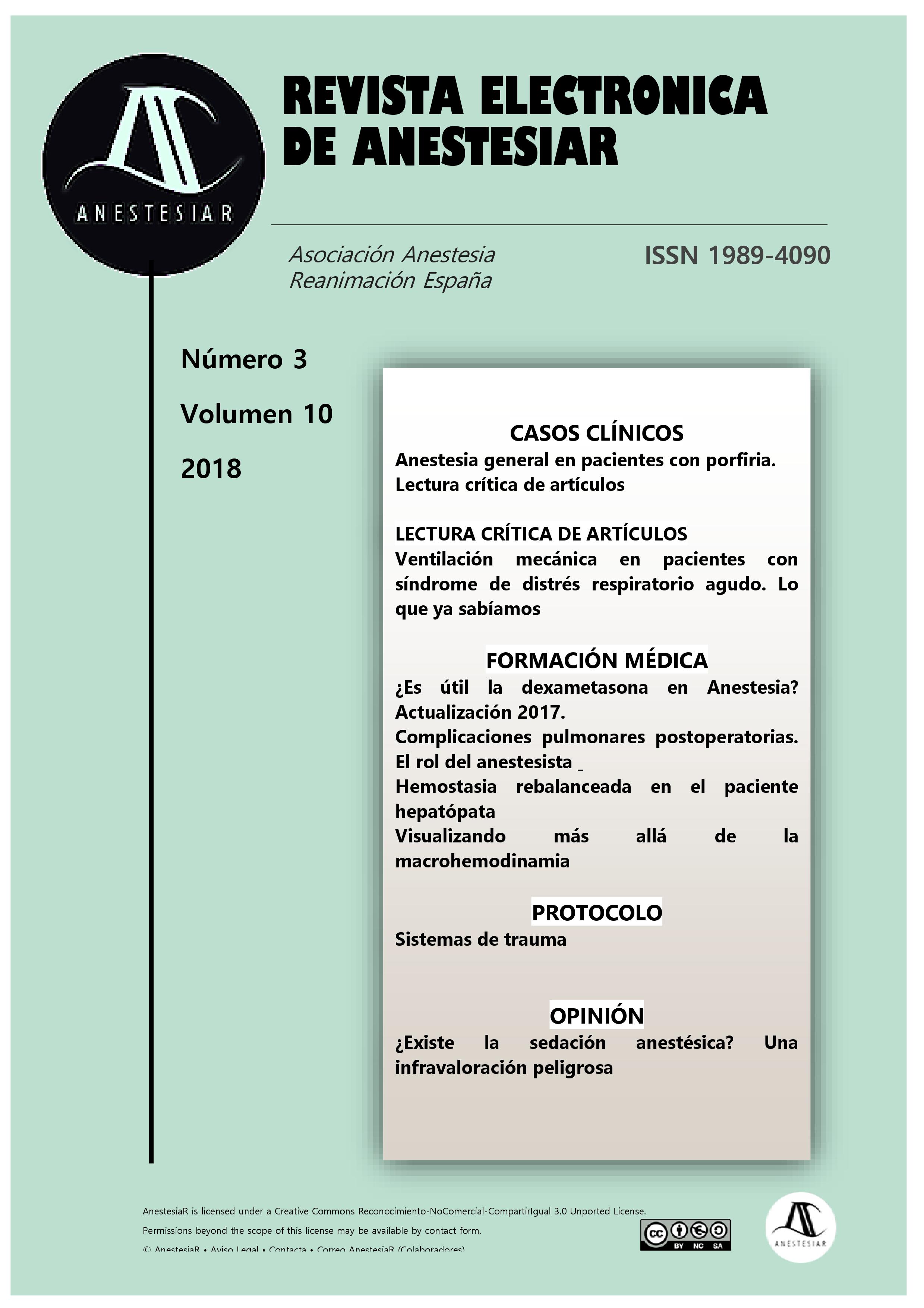 					Ver Vol. 10 Núm. 3 (2018): Revista Electrónica de AnestesiaR
				