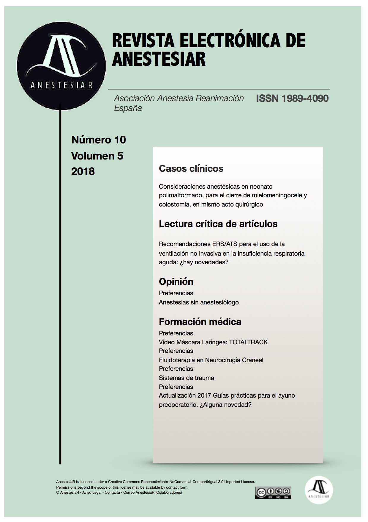 					Ver Vol. 10 Núm. 5 (2018): Revista Electrónica de AnestesiaR
				