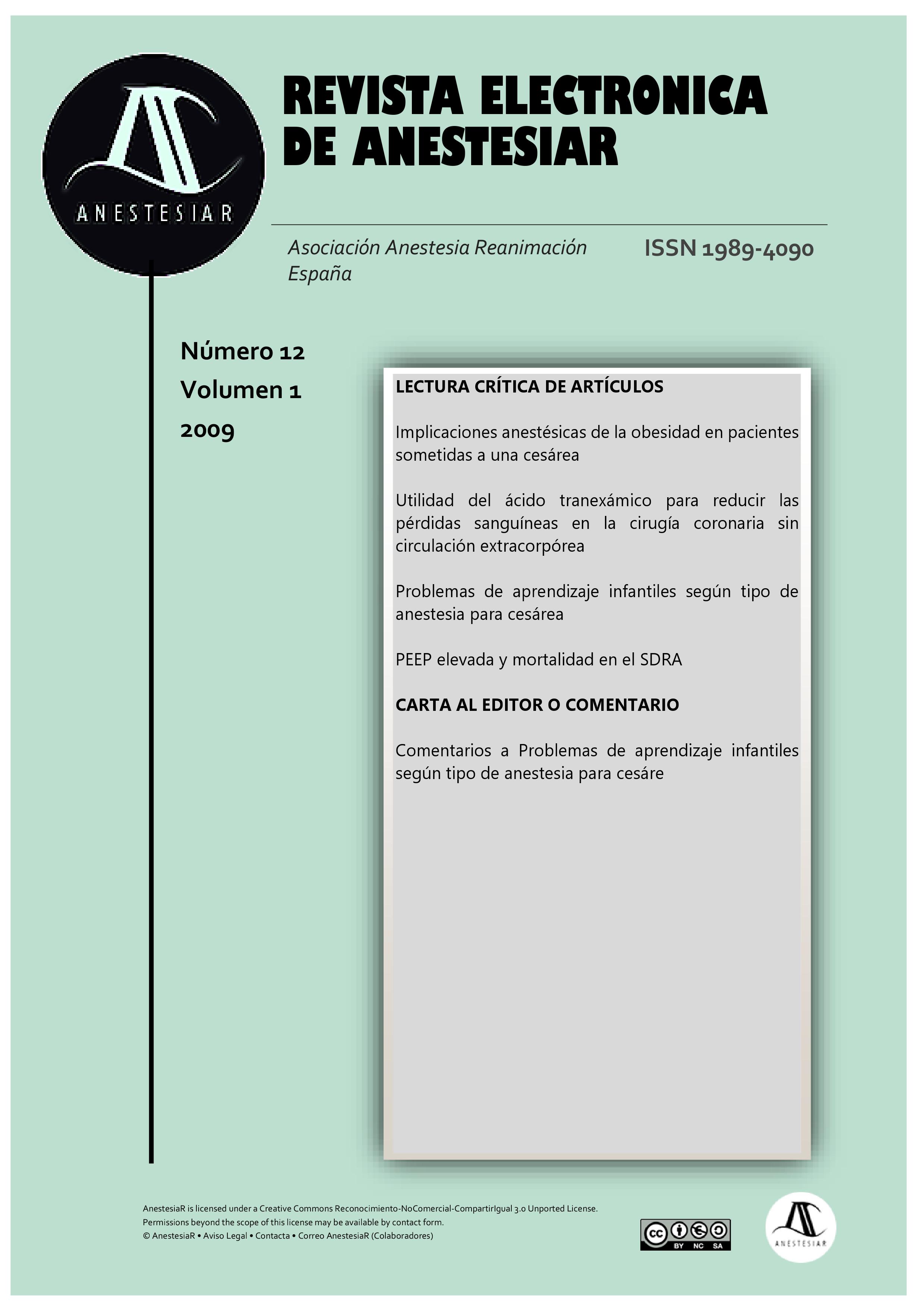 					Ver Vol. 1 Núm. 12 (2009): Revista Electrónica de AnestesiaR
				