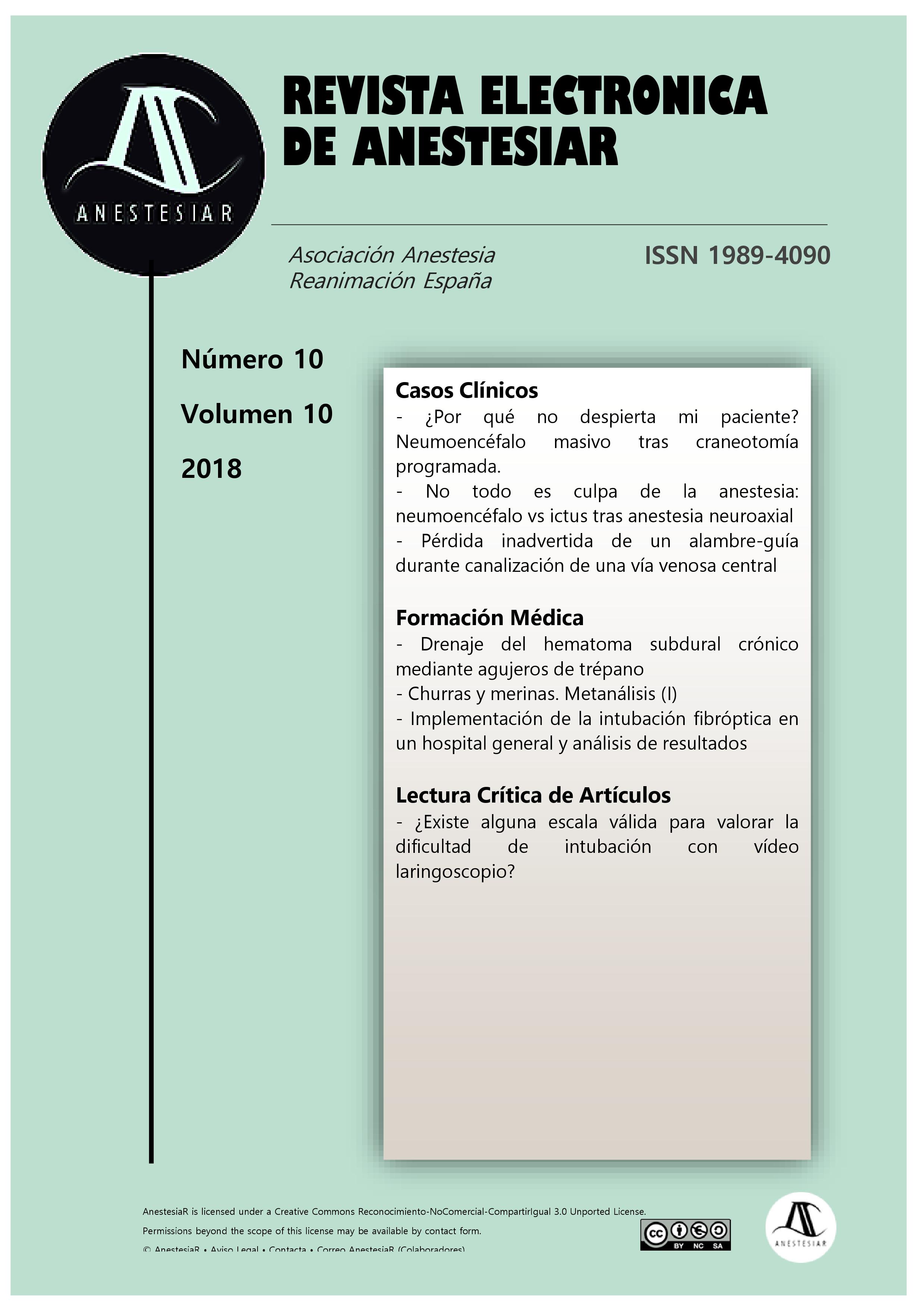 					Ver Vol. 10 Núm. 10 (2018): Revista Electrónica de AnestesiaR
				