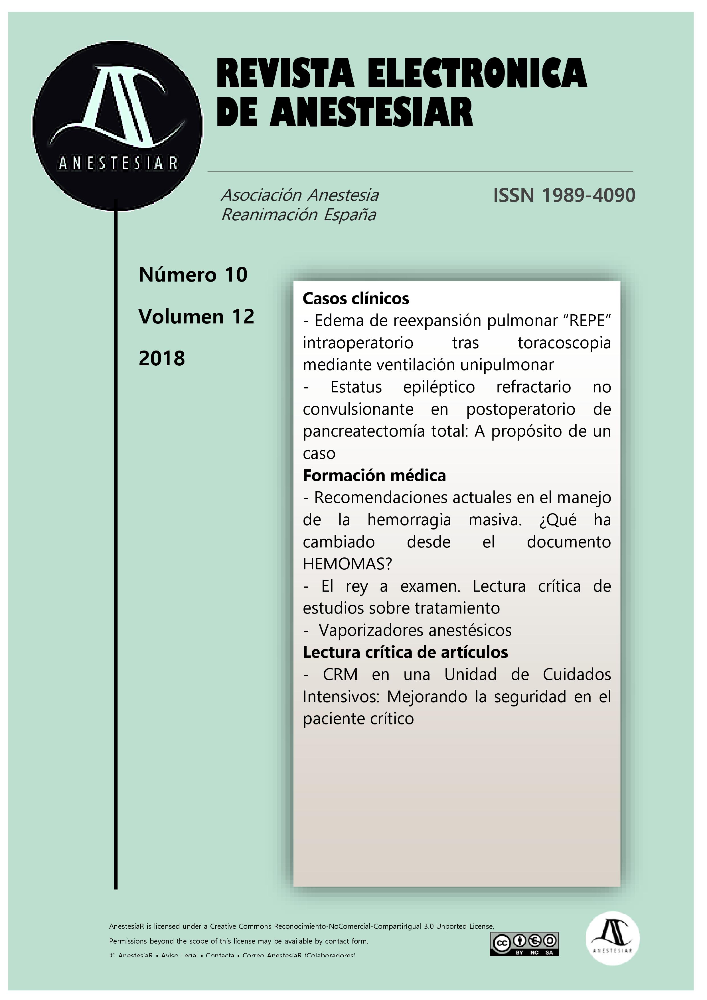 					Ver Vol. 10 Núm. 12 (2018): Revista Electrónica de AnestesiaR
				