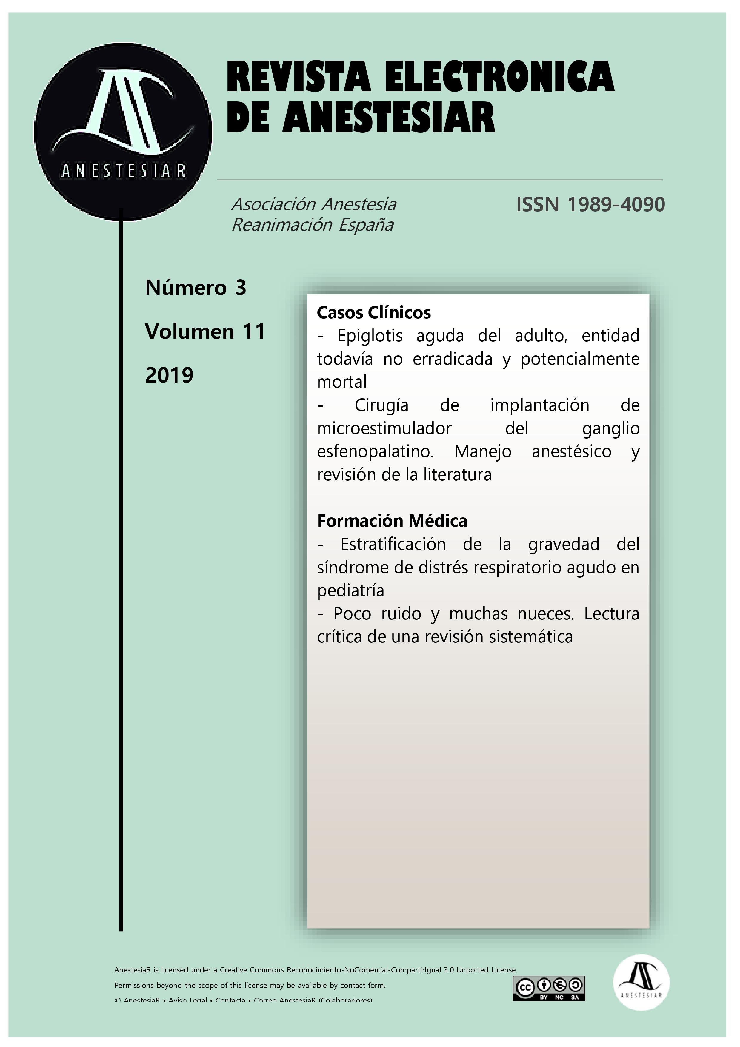 					Ver Vol. 11 Núm. 3 (2019): Revista Electrónica de AnestesiaR
				