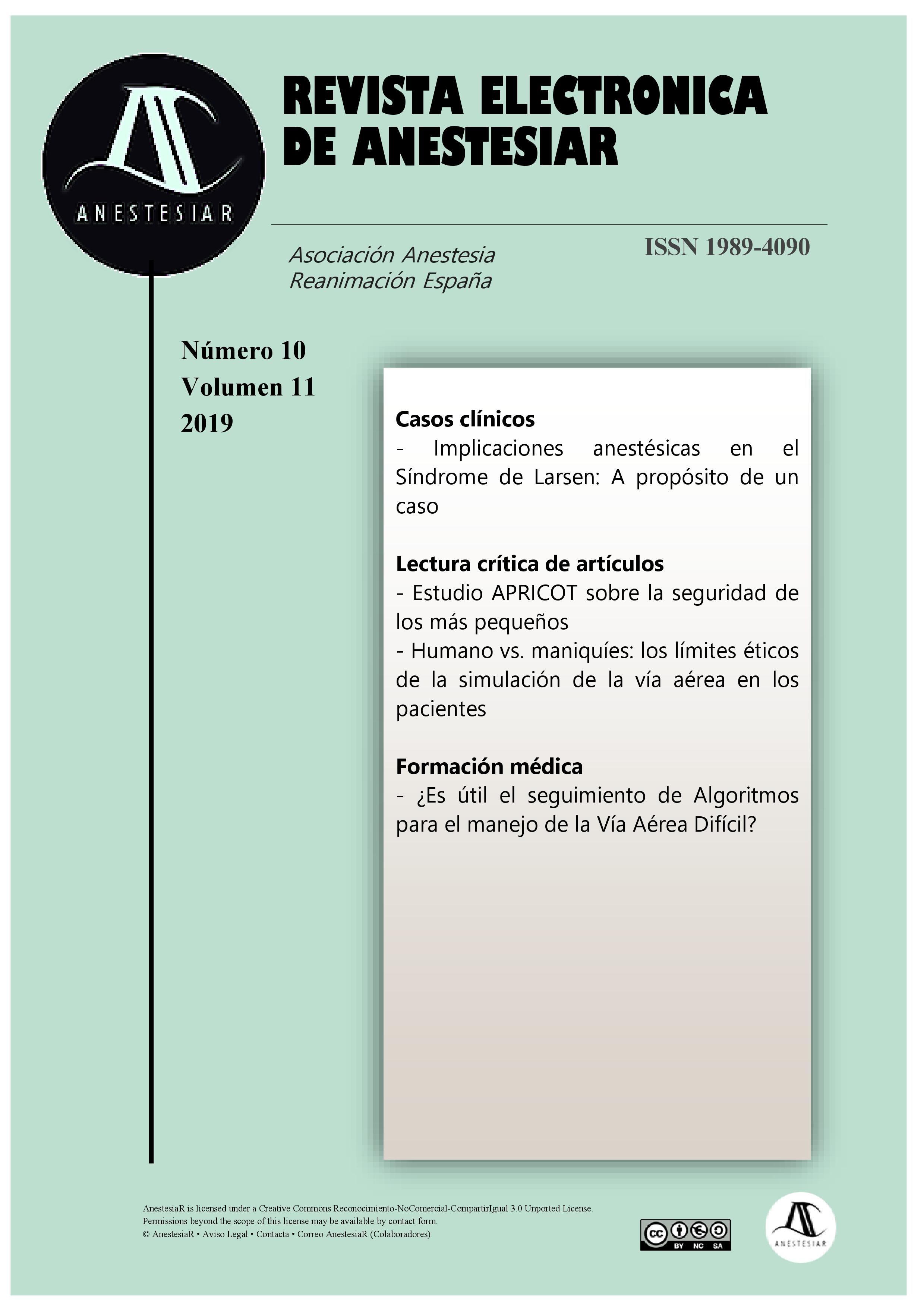 					Ver Vol. 11 Núm. 10 (2019): Revista Electrónica de AnestesiaR
				