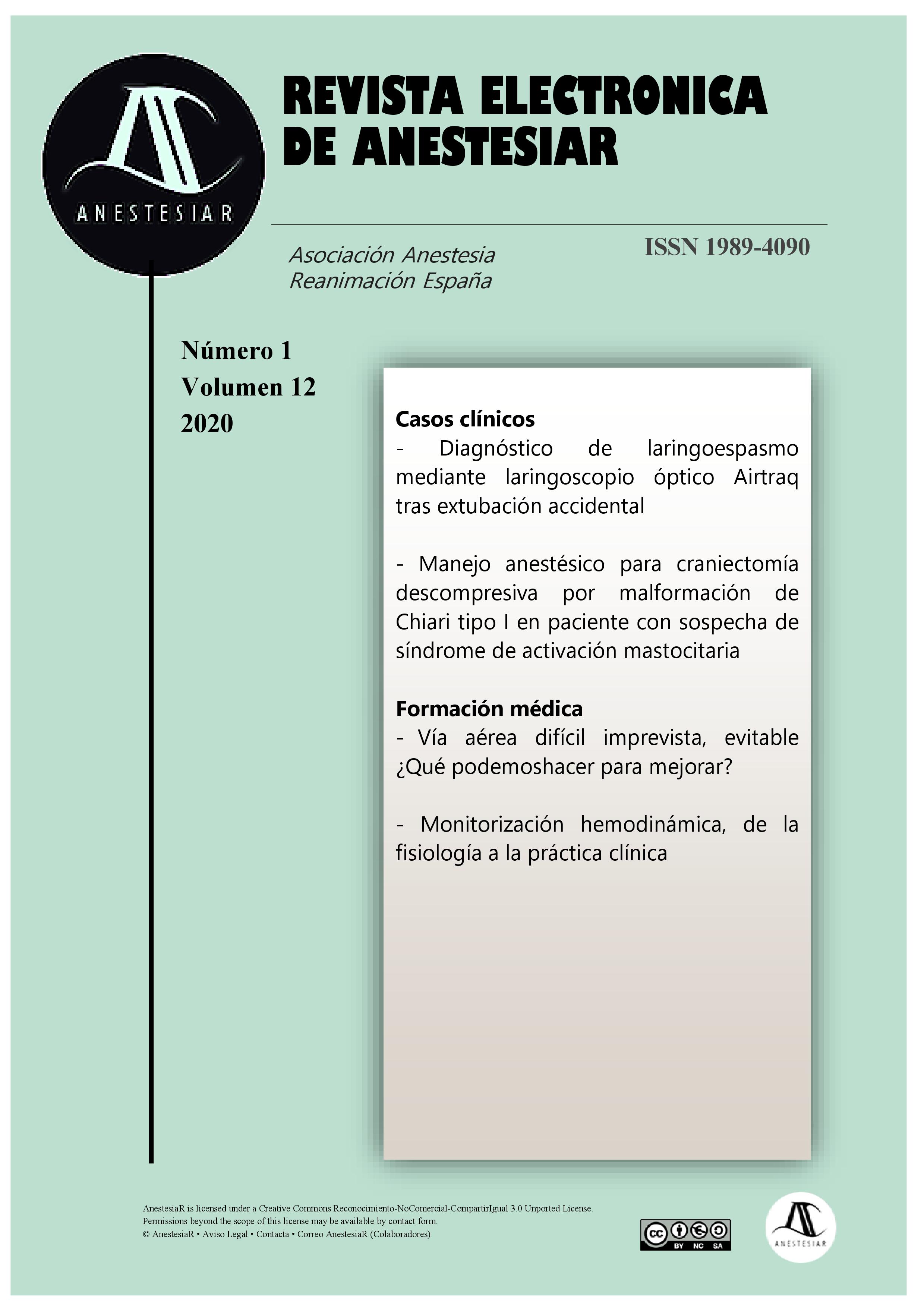 					Ver Vol. 12 Núm. 1 (2020): Revista Electrónica de AnestesiaR
				