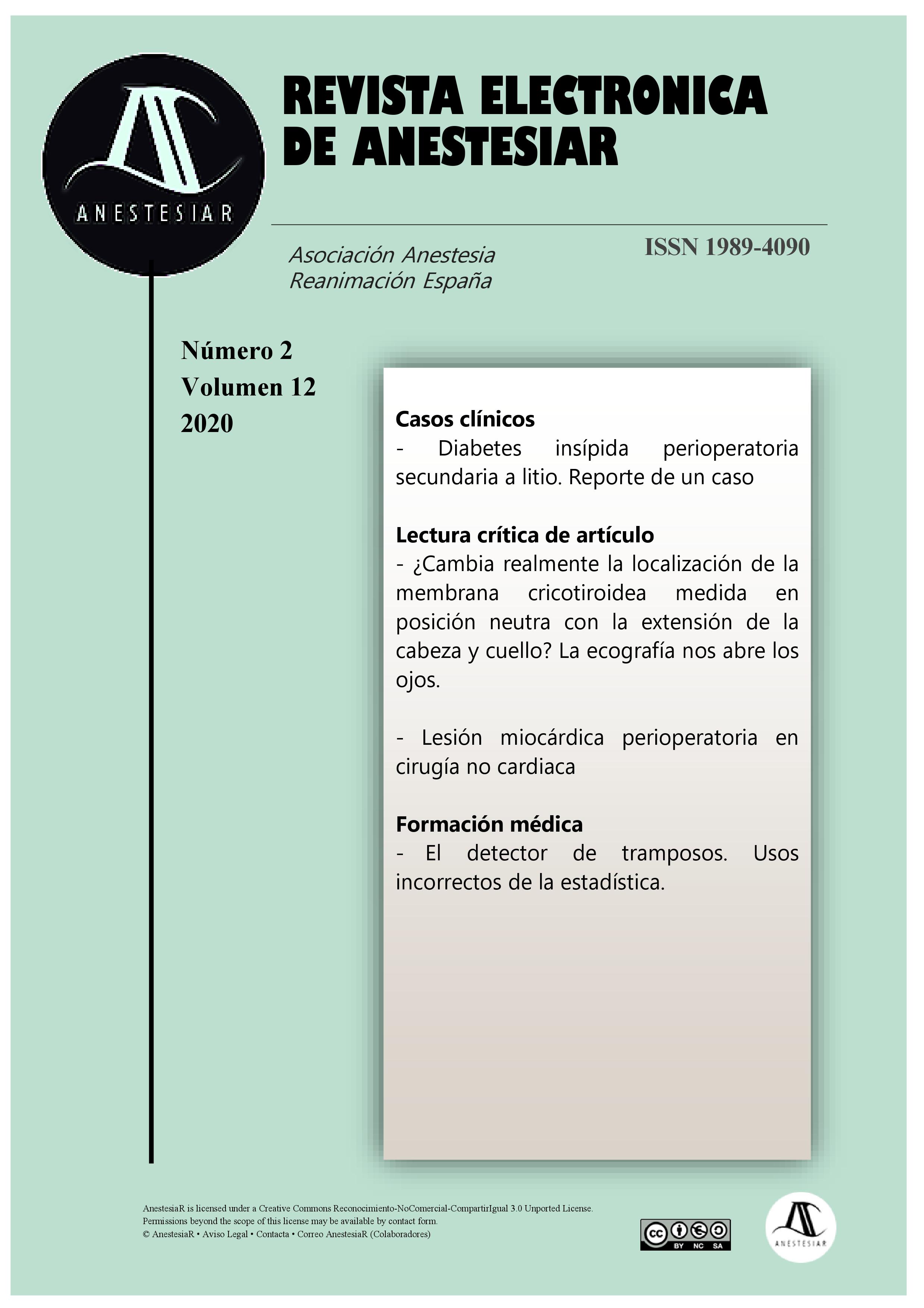 					Ver Vol. 12 Núm. 2 (2020): Revista Electrónica de AnestesiaR
				