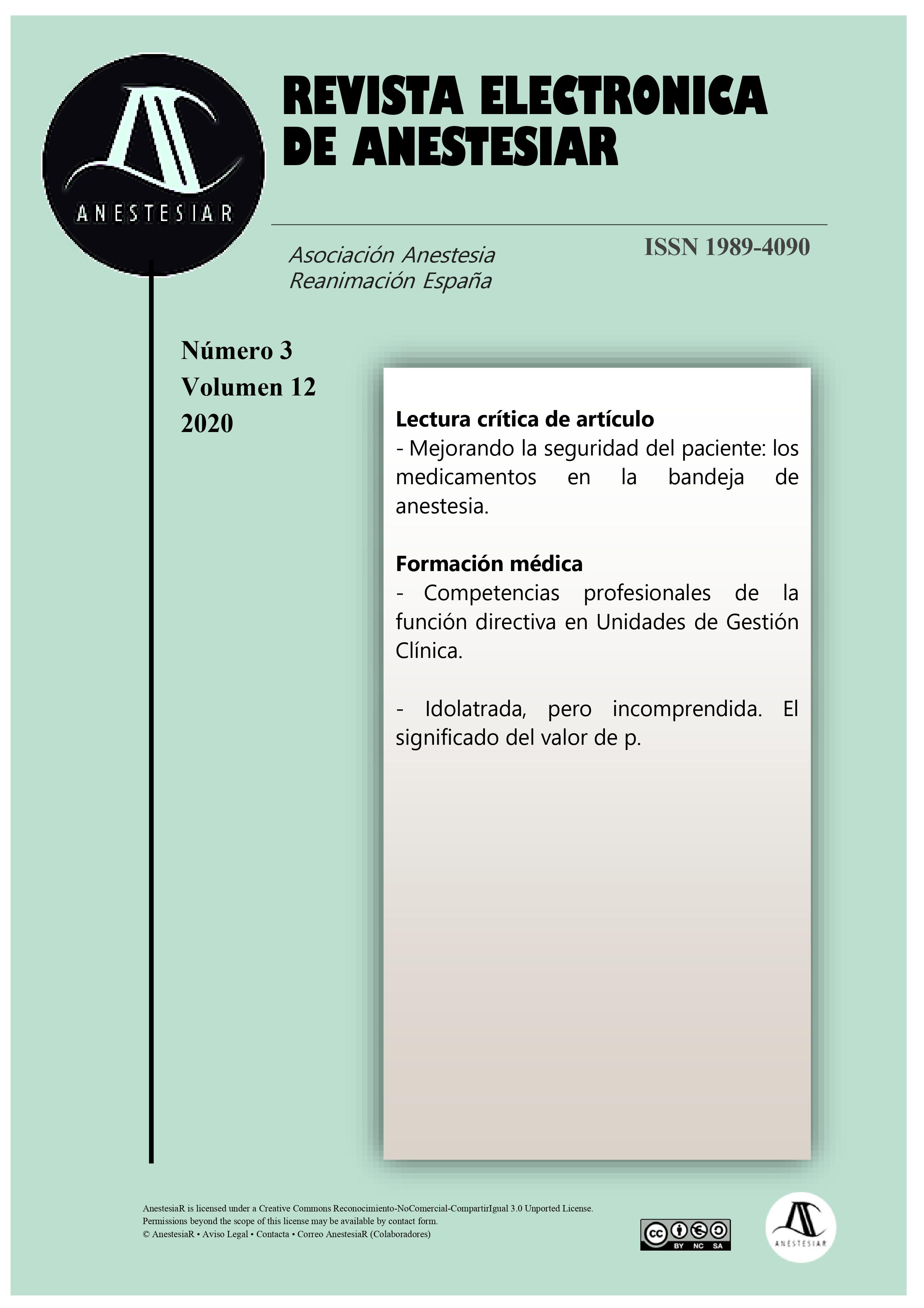 					Ver Vol. 12 Núm. 3 (2020): Revista Electrónica de AnestesiaR
				