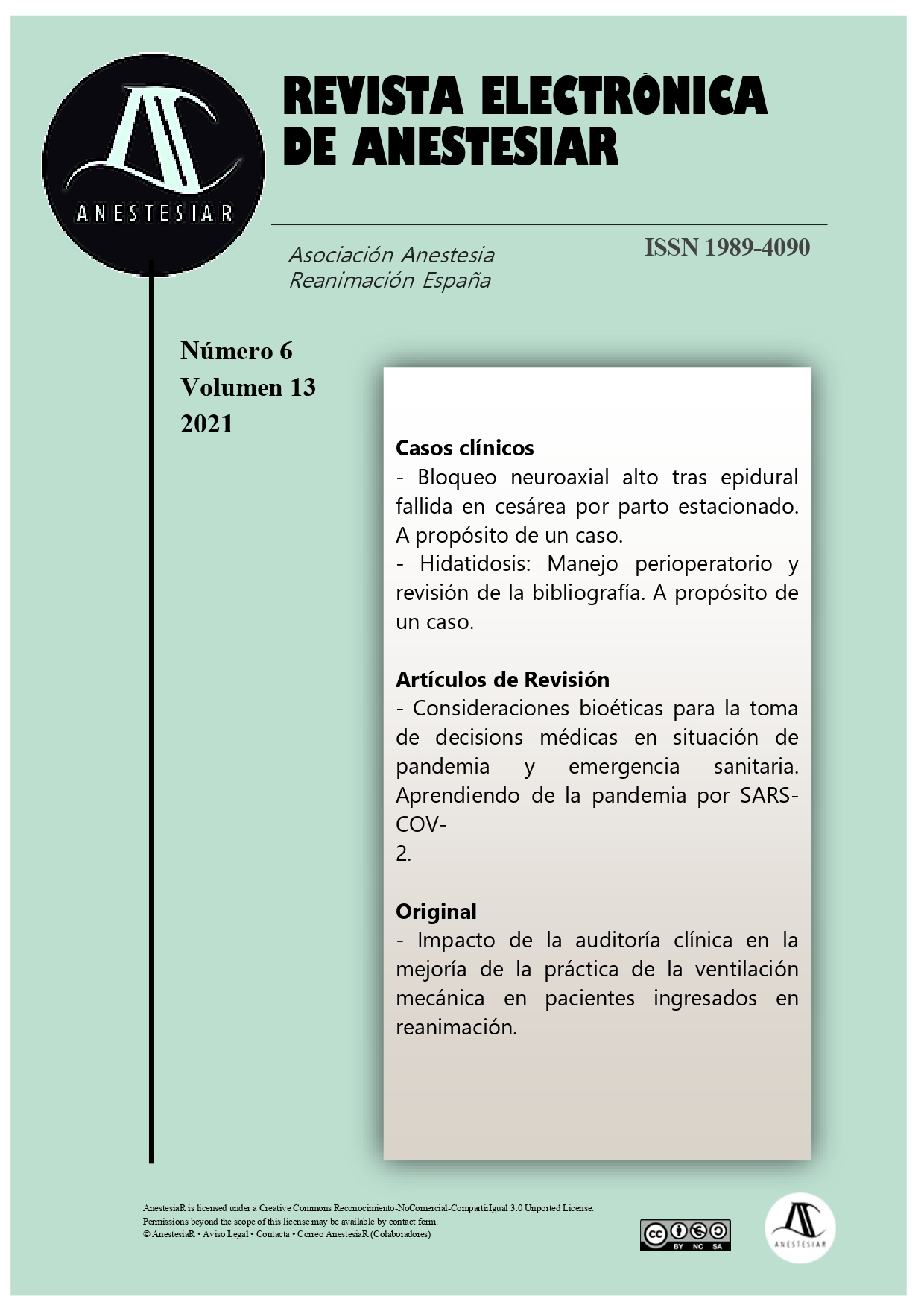 					View Vol. 13 No. 6 (2021): Revista Electrónica de AnestesiaR
				
