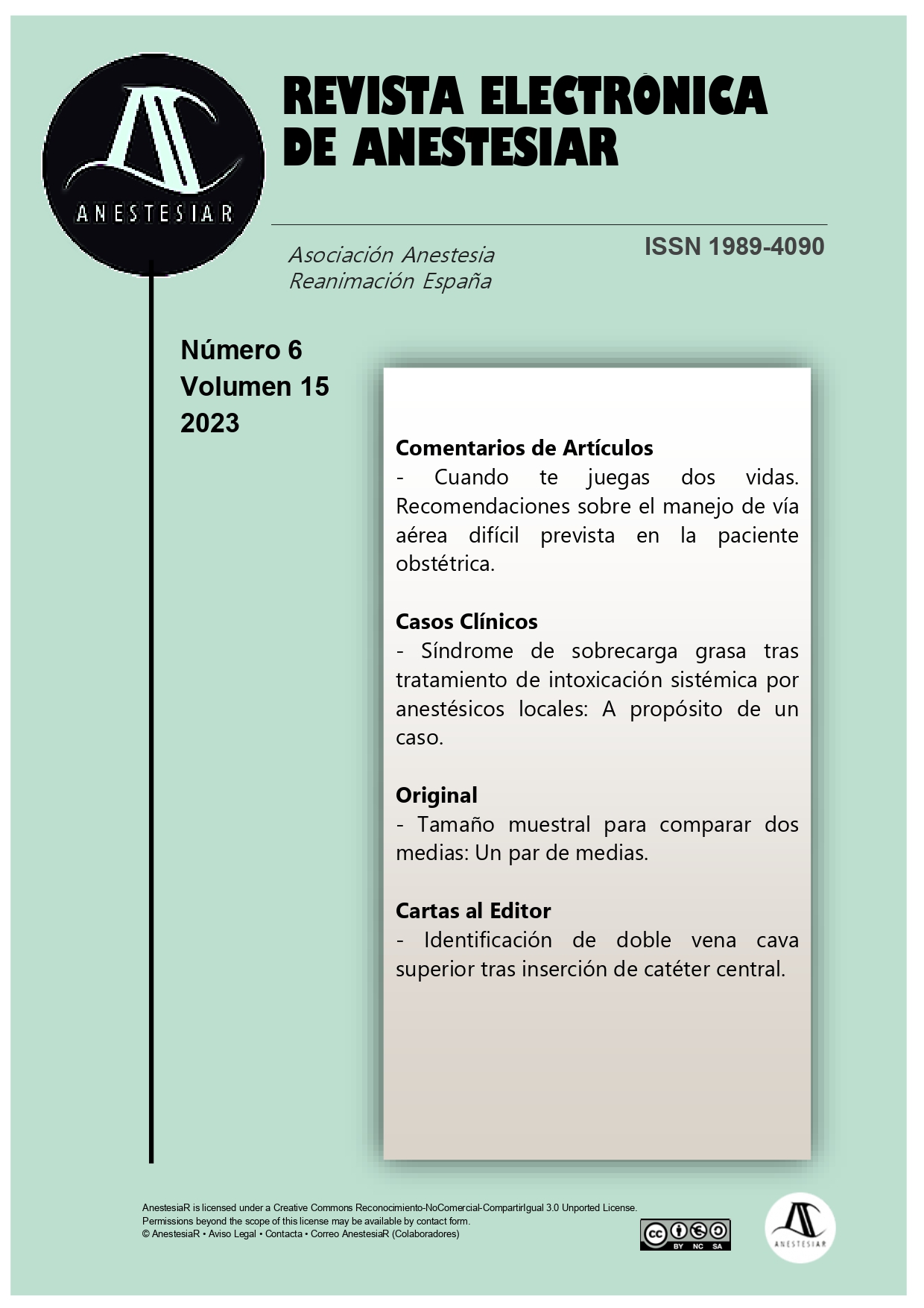 					View Vol. 15 No. 6 (2023): Revista Electrónica de AnestesiaR
				