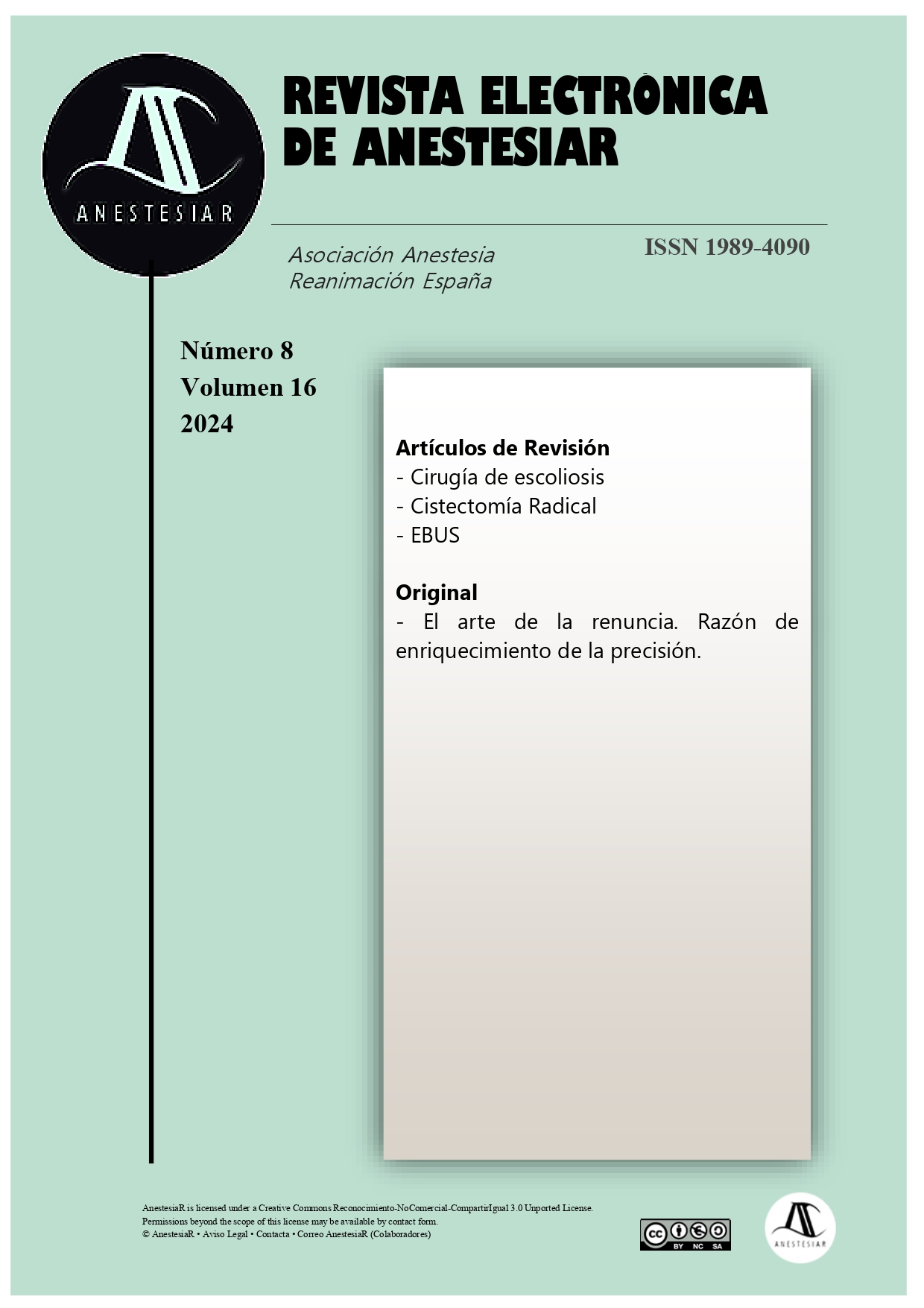 					View Vol. 16 No. 8 (2024): Revista Electrónica de AnestesiaR
				