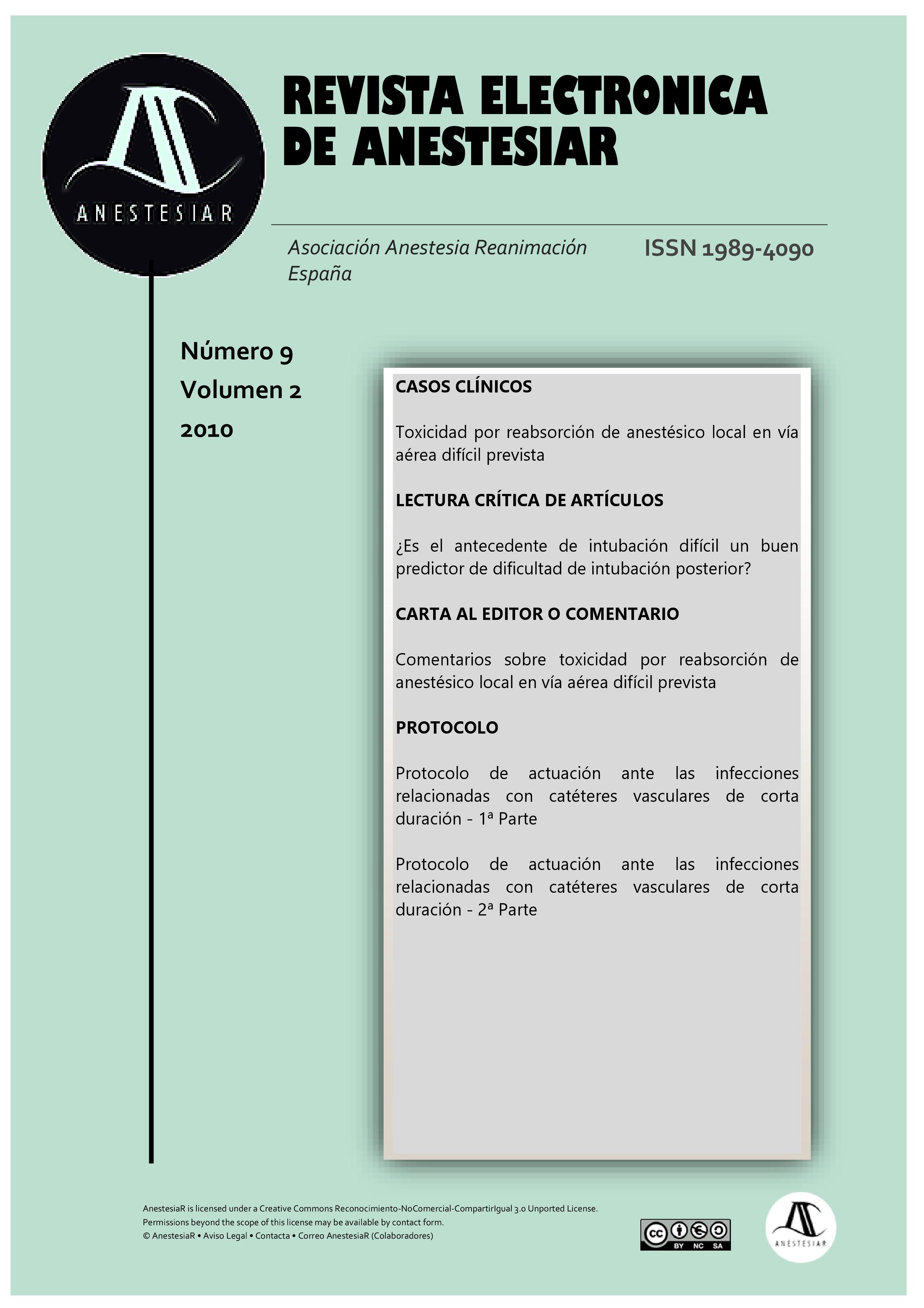 					View Vol. 2 No. 9 (2010): Revista Electrónica de AnestesiaR
				