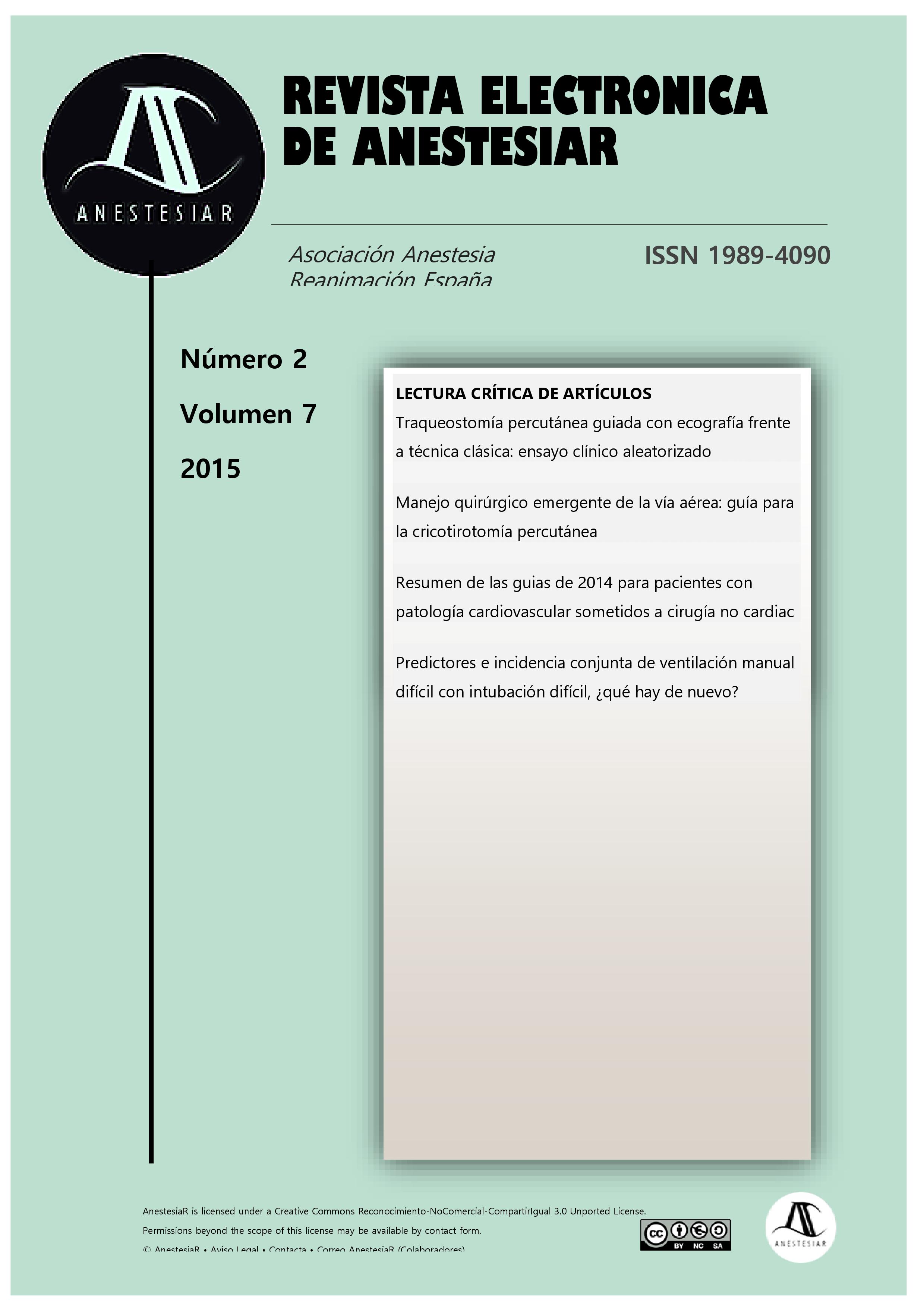					Ver Vol. 7 Núm. 2 (2015): Revista Electrónica de AnestesiaR
				