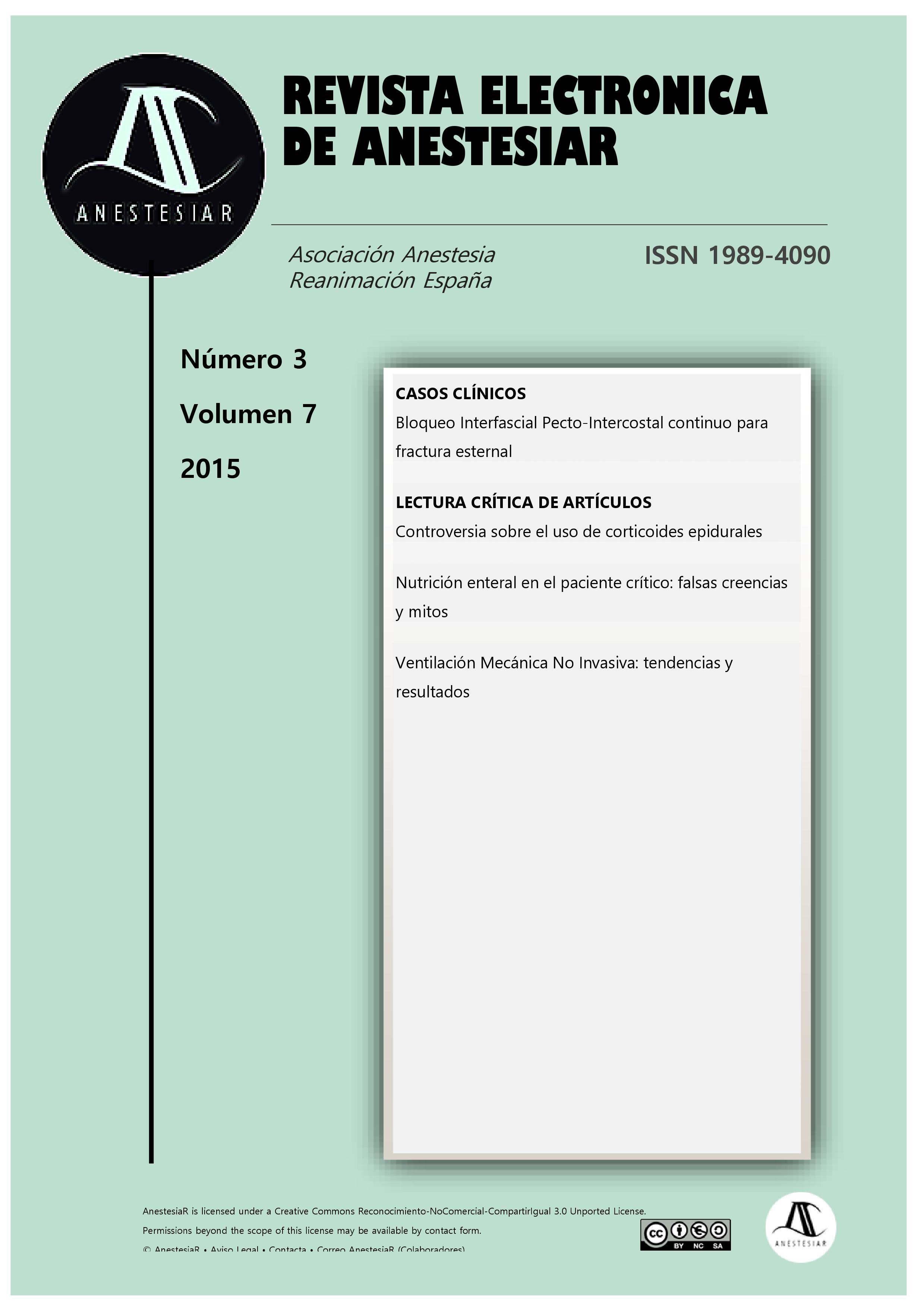 					Ver Vol. 7 Núm. 3 (2015): Revista Electrónica de AnestesiaR
				