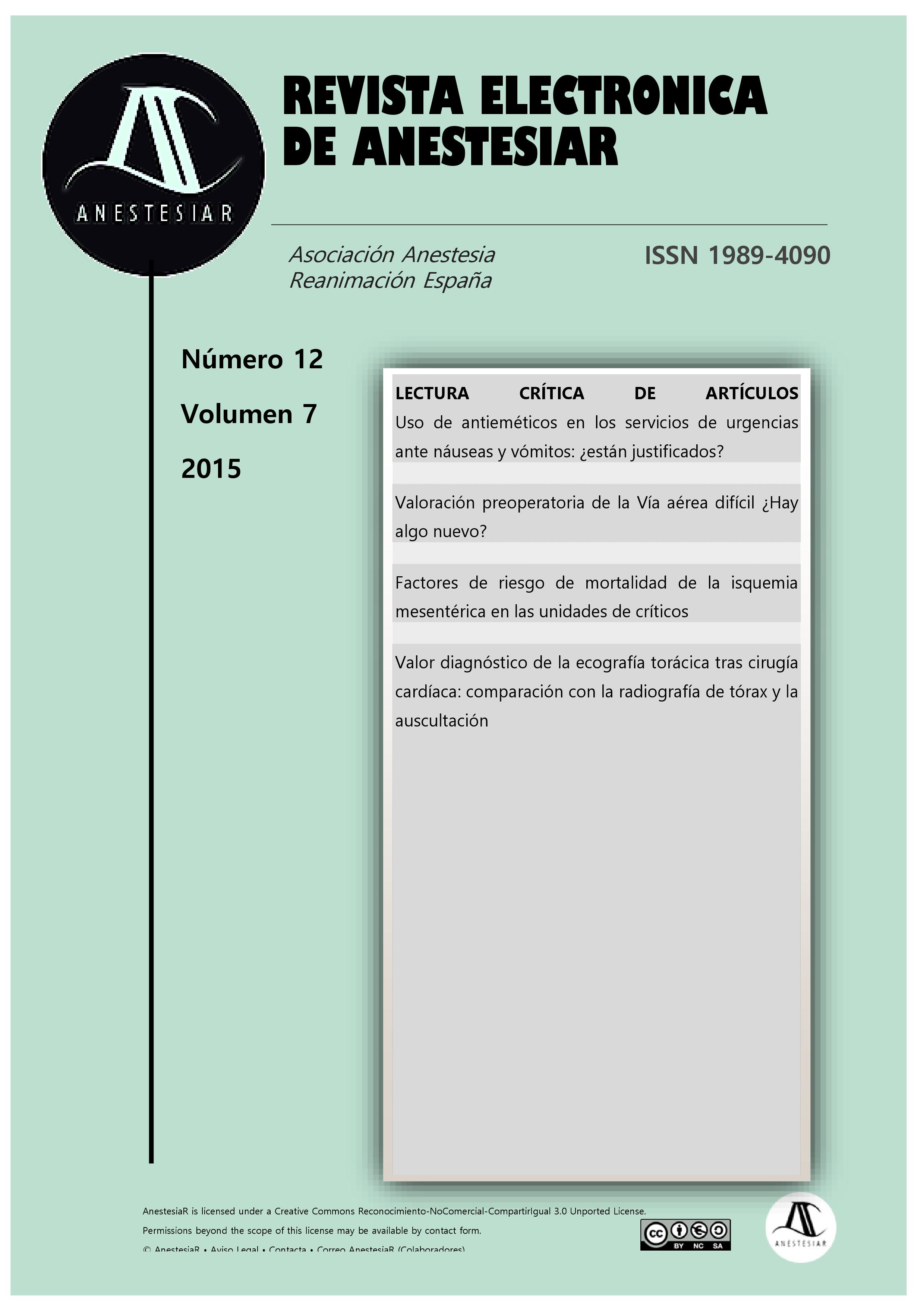 					Ver Vol. 7 Núm. 12 (2015): Revista Electrónica de AnestesiaR
				