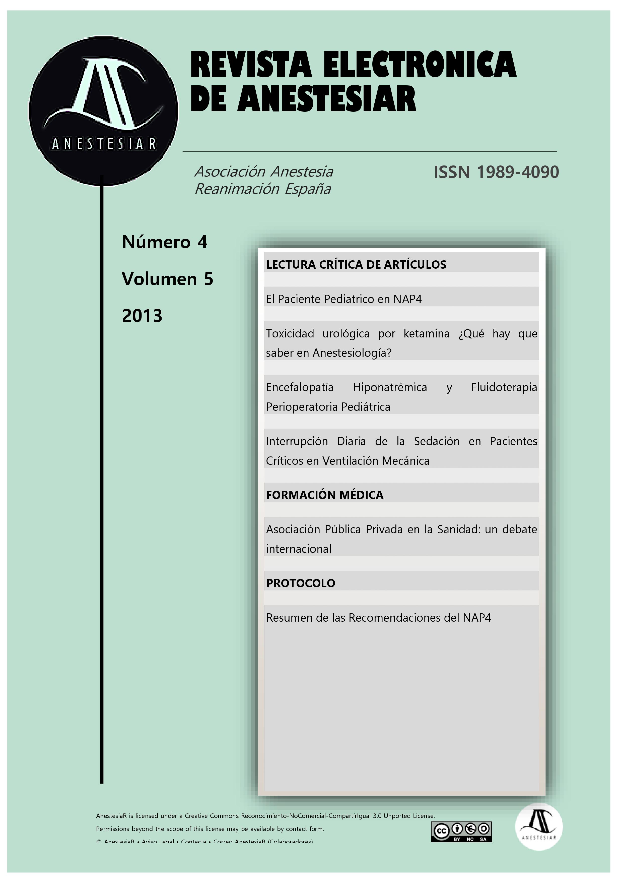 					Ver Vol. 5 Núm. 4 (2013): Revista Electrónica de AnestesiaR
				