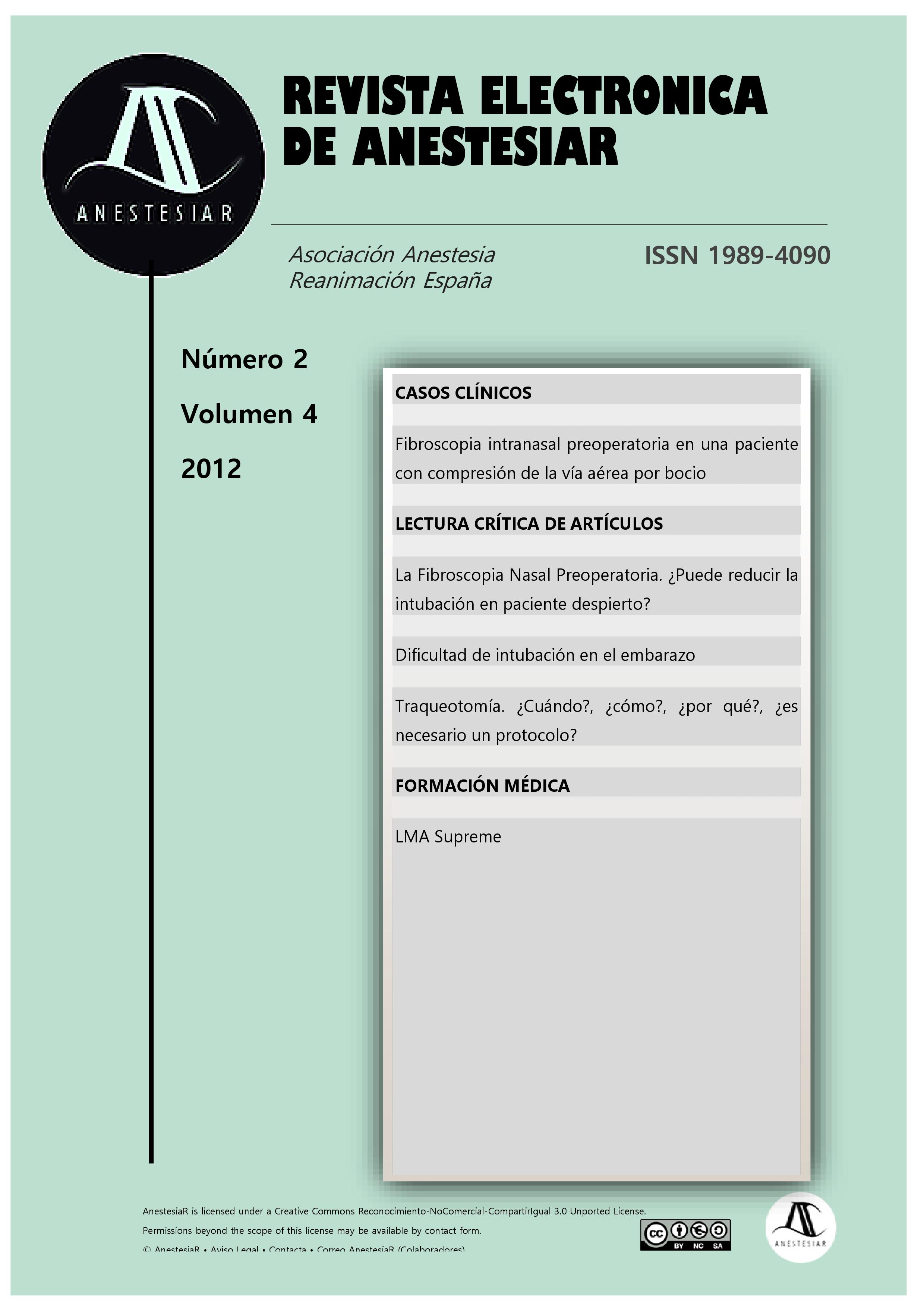 					Ver Vol. 4 Núm. 2 (2012): Revista Electrónica de AnestesiaR
				